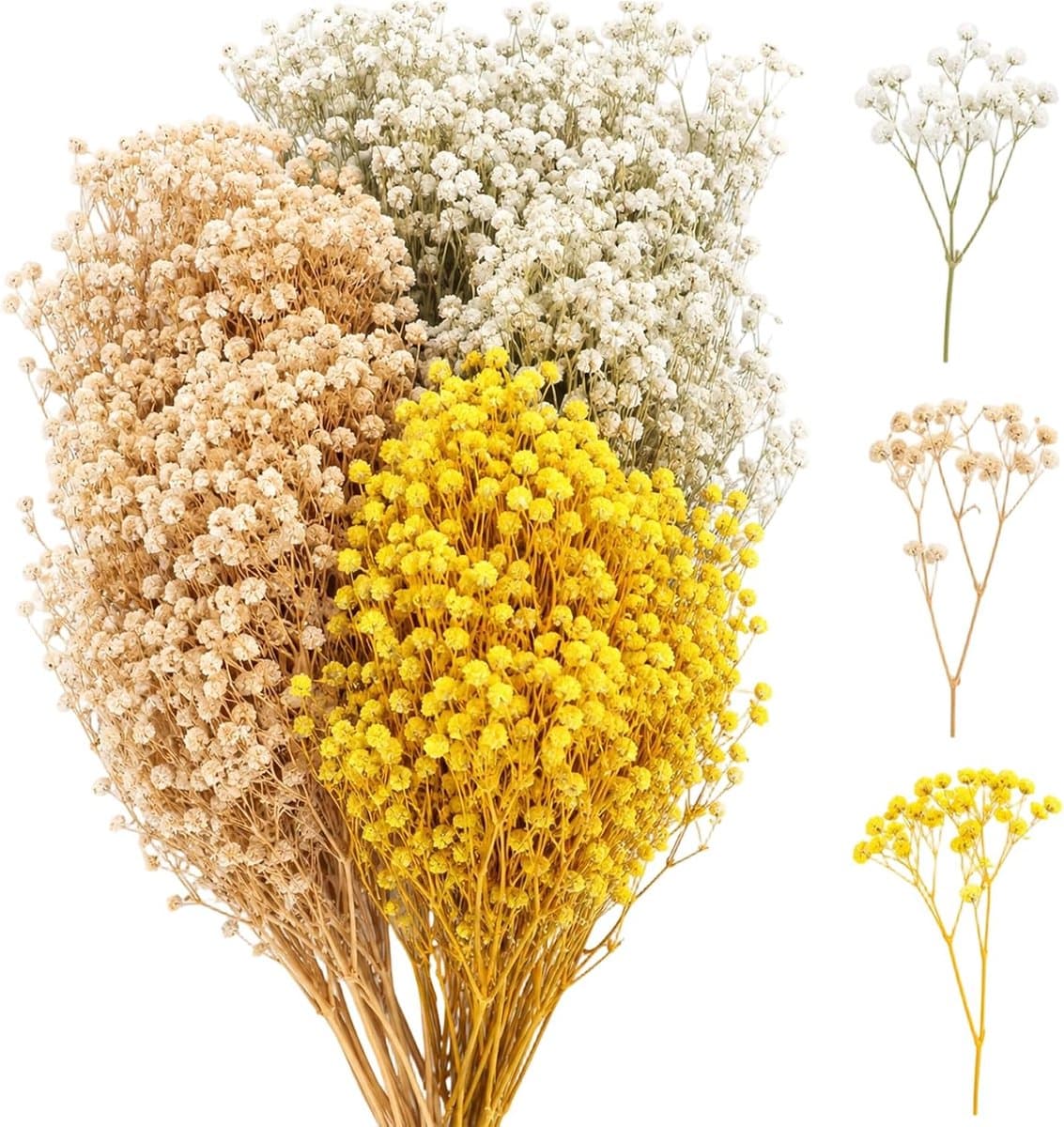 Gedroogde sluierkruid, gedroogde bloemen met geel-witte bloemen, 15 cm lang, voor doe-het-zelf knutselen, kaarsenmaken, harskunst en natuurlijke decoraties — afbeelding 1