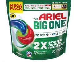 Ariel The Big One Wasmiddel Pods Original – Mega Pack – 35 Wasbeurten – 2-in-1 Vlek- & Geurverwijdering – Wasmiddelcapsules