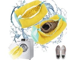 2 Stuks Schoenwaszak, Schoenwaszak voor Wasmachine Upgrade met 360° Reiniging en Ritssluiting, Schoenenwaszakken Herbruikbaar, Waszakken voor Schoenen, Wassen tas Sneakers, 39x19cm(Geel)