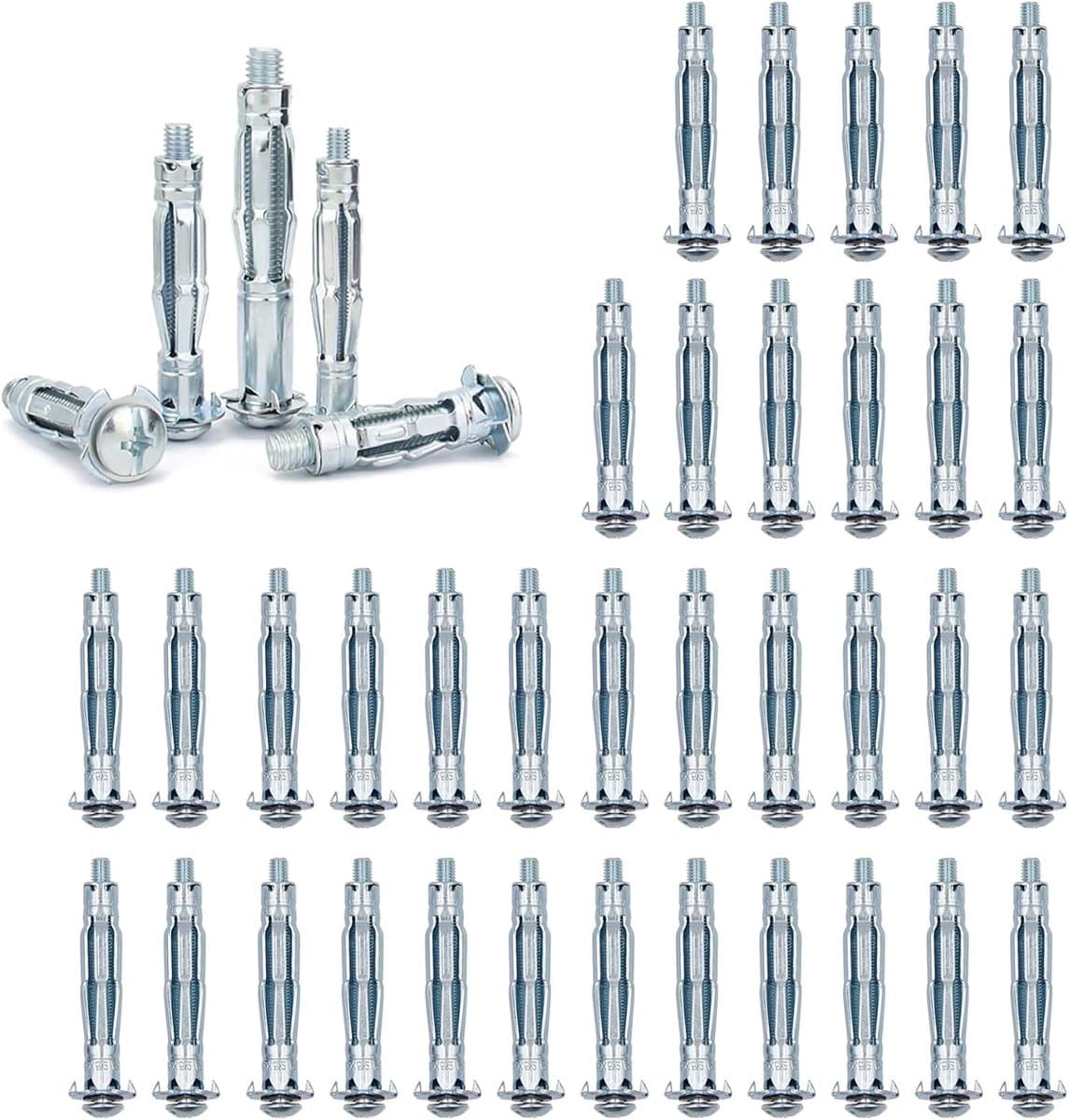40 stuks holwandanker, M6 x 52 holle ruimte metalen ankerset, koolstofstaal, expansie-moeren, holle ruimte metalen pluggen, voor gipswanden, houten bekleding, ijzeren deuren — afbeelding 1