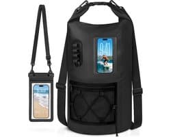 Rugzak, 20 l/30 l, waterdichte tassen met waterdichte telefoontas, drijvende strandtas voor zwemmen, kamperen, boottochten, kajakken, vissen, zwart., 20 Grande longueur, Waterdichte