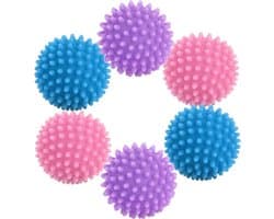 6 stuks droogballen, wasballen voor droger, geschikt voor het wassen van de was, vermindert rimpels, roze + blauw + paars