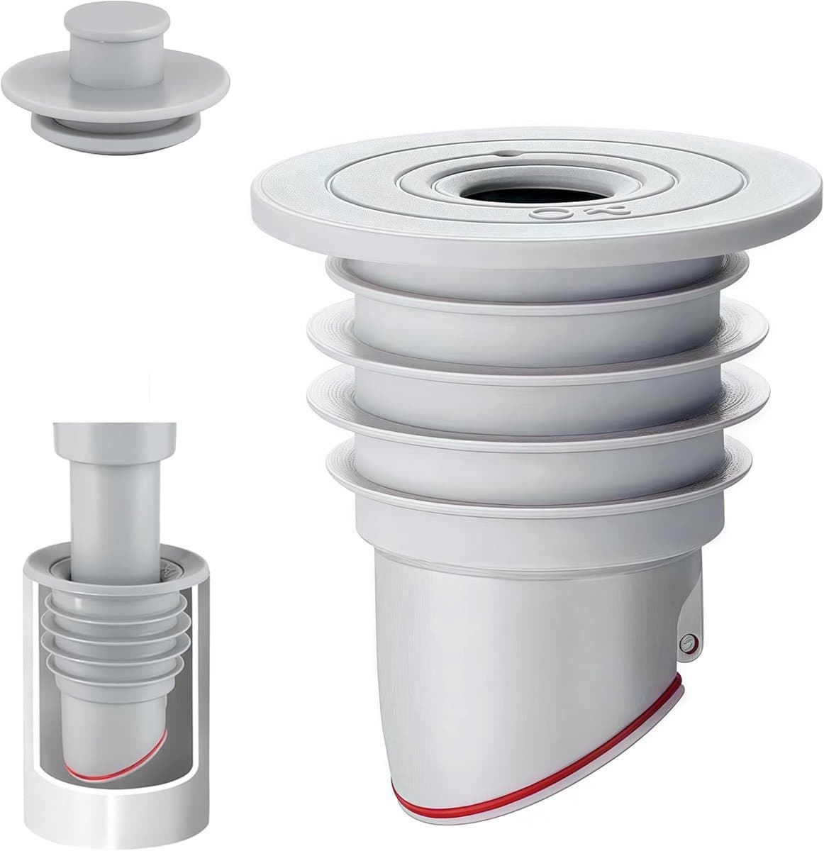 Afvoerplug wasmachine - Rfdichtring - toepasbare buisbinnendiameter 70-75 mm - Aftapplug - Rioolafdichtingen - Afvoerplug afdekking vloer - afvoerbuis afdichting - anti-geur afvoerafdichting - met deksel - voor thuis, keuken en badkamer - grijs — afbeelding 1