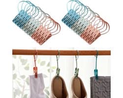 24 stuks - Wasknijpers - Kleine mini wasknijpers - Winddichte wasknijpers - Met kunststof touwtje - Winddicht - Om kleding op te hangen - Blauw, groen en roze - Geschikt voor handdoeken, sokken en ondergoed