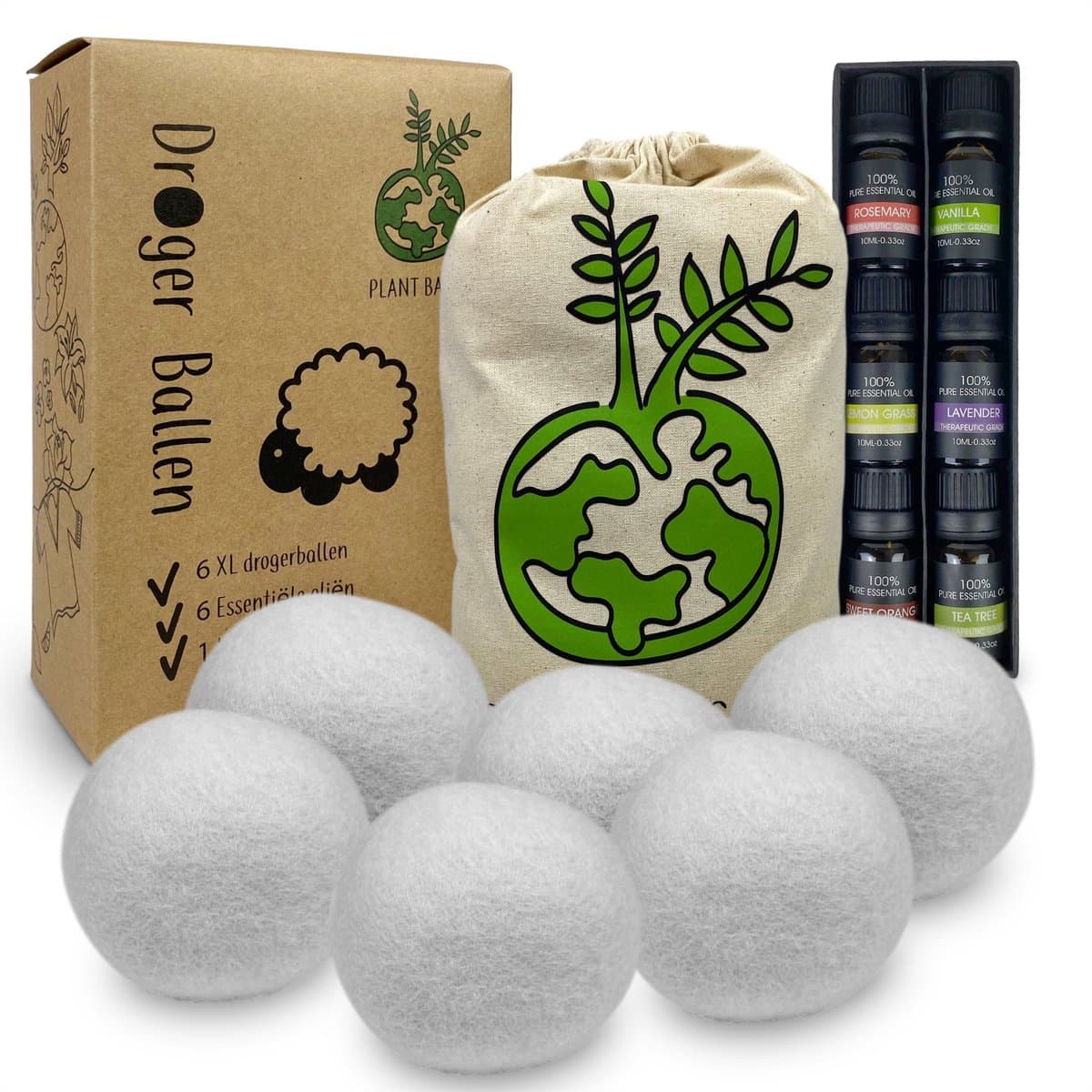 IntraSellers 6XL Drogerballen met 6 Etherische Oliën - 100% Nieuw-Zeelands Schapen Wol - Wasdrogerballen - Droogballen - Wasballen — afbeelding 1