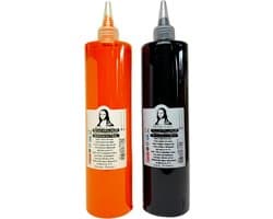 Südor Textielverf set 2 x 500 ml (zwart-oranje). Wasbestendige textielverf voor lichte stoffen. Wasmachinebestendig, wasbestendig. Fixatie door strijken