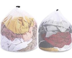 Grote waszakken met koordstopper - Herbruikbare wasnet - Wit - Mesh - Kousen - Ondergoed - Beha