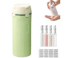 4-in-1 reisdispenser, navulbaar, lekvrij design, groen | Draagbare reisflessen om te vullen, altijd bij de hand, shampoo, crème, spoeling, lichaamsverzorging
