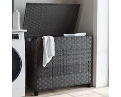 Wasmand Rotan - Kledingmand Opbergmand - Was Sorteren - Handgeweven 3 Vakken - 66 x 35 x 60 cm - Grijs