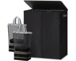 JCP® Wasmand - 145L - Wasmand 2 Vakken - Wasmanden - Zwart - 58cm x 38cm x 67cm