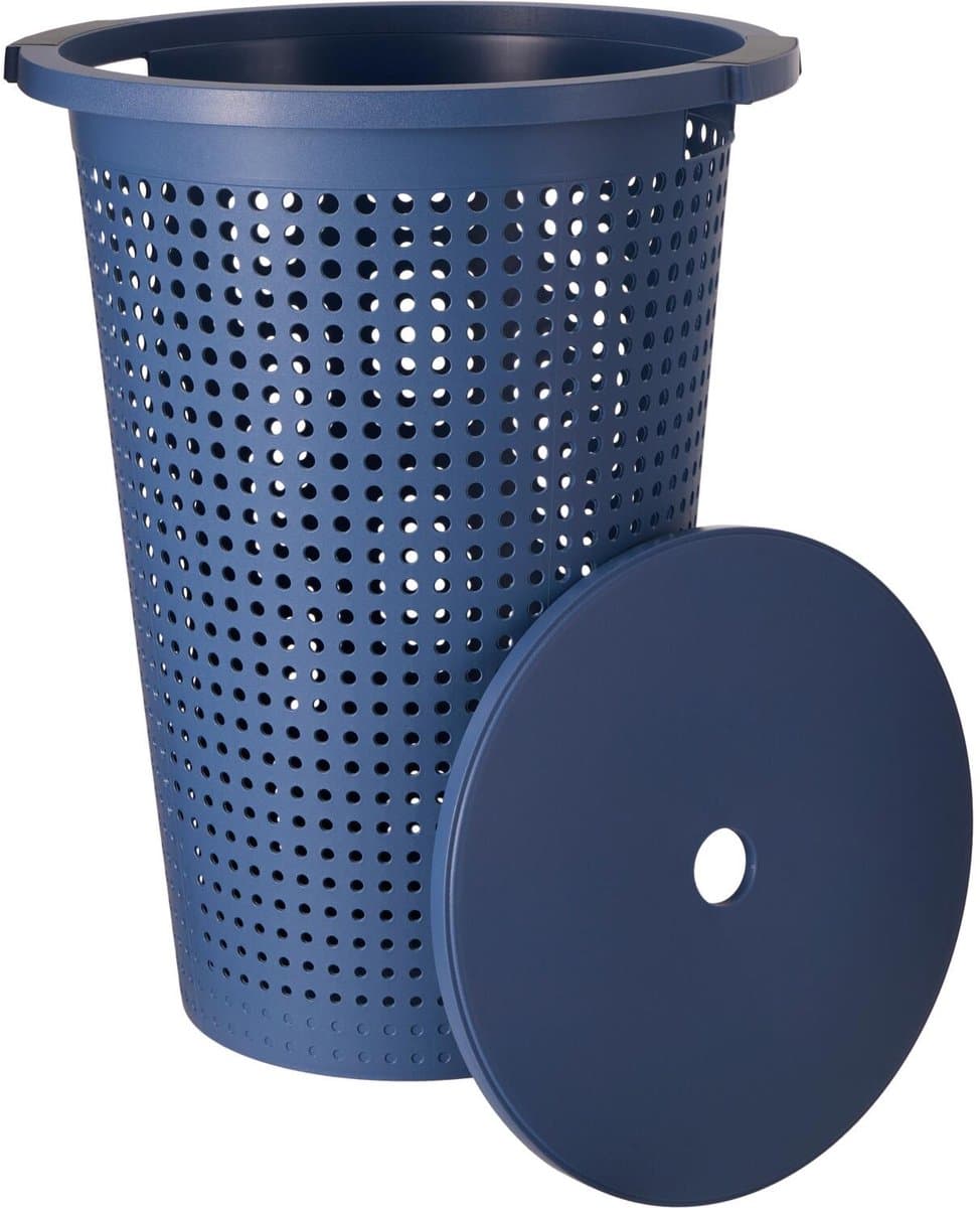 Storage Solutions Wasmand met deksel - blauw - 35 liter - 40 x 52 cm - kunststof - rond - wasbox - mand voor wasgoed — afbeelding 1