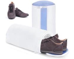 Schoenwaszak met rits - 2 stuks - Wit/Blauw - Herbruikbaar - Polyester - Zachte vezels voor reiniging - Schoenentas