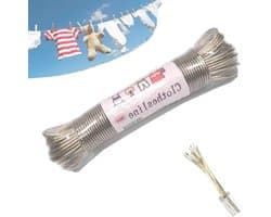 Waslijn uittrekbaar - Transparant - 30 meter - Stalen kern met PVC coating - Voor buitengebruik en camping