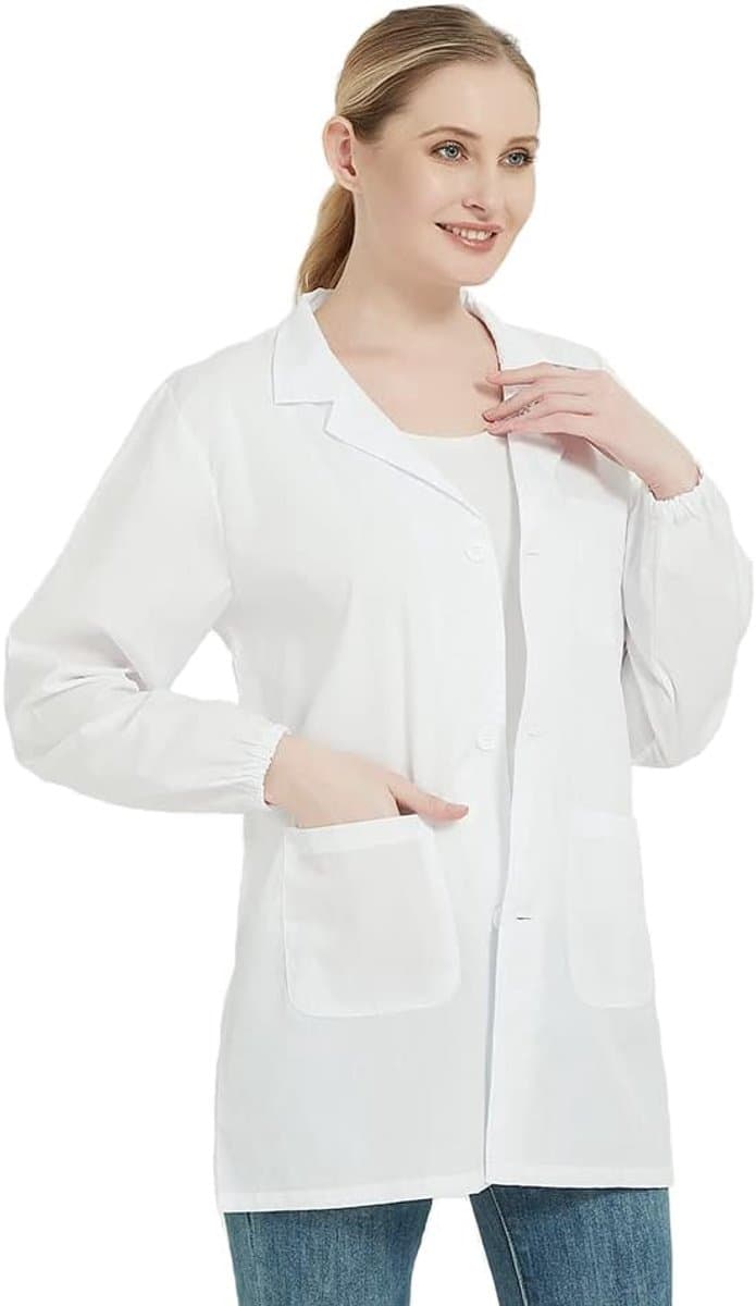 Jas, laboratoriumjas, doktersjas, doktersjas, voor vrouwen, witte jas voor dames, geschikt voor studenten, wetenschappelijk laboratorium, verpleegster, cosplay, katoenen jas, wit, S — afbeelding 1