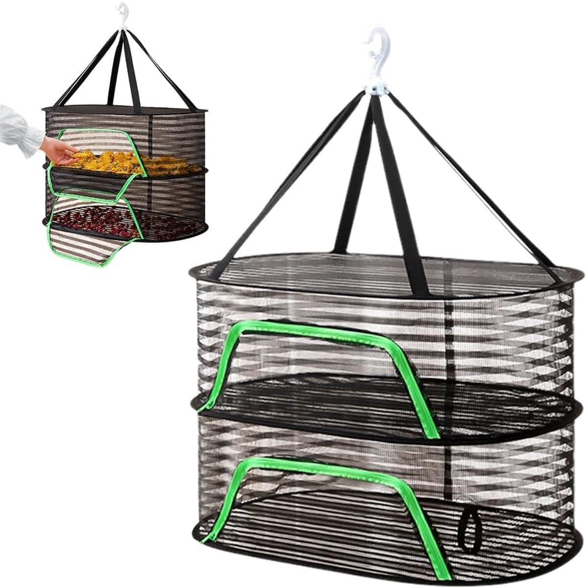 Droogmand - Hangend - Herbruikbaar - Ademend - Droognet - Geschikt voor het drogen van zaden, vis en groenten - 40*60 cm - Zwart - Dubbellaags — afbeelding 1