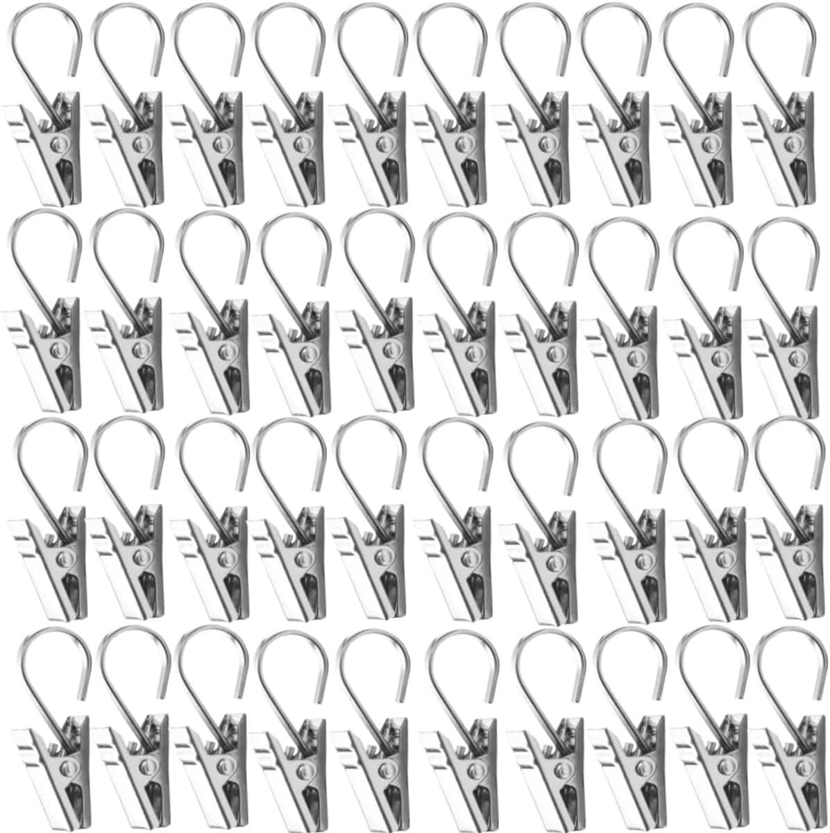 100 Stuks - Gordijn Clips - Gordijnklem - Gordijnhaken - Lengte 3.4cm - Douchegordijn Ringen Met Klem - Haak Voor Handdoeken, Theedoeken En Vaatdoeken - Badkamerhaken - Metalen Wasknijpers - Gordijnclips - Clipjes - Metalen Knijpers - Zilver - RVS — afbeelding 1