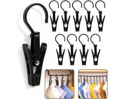 Washaken Clip - Drooghaak voor kleding - met 360 graden draaibare haak - Washaken met klemmen - kleerhangers voor sokken - Sterke plastic wasknijpers - Veelzijdig - draagbare antislip plastic hangers clips - 50stuks - zwart