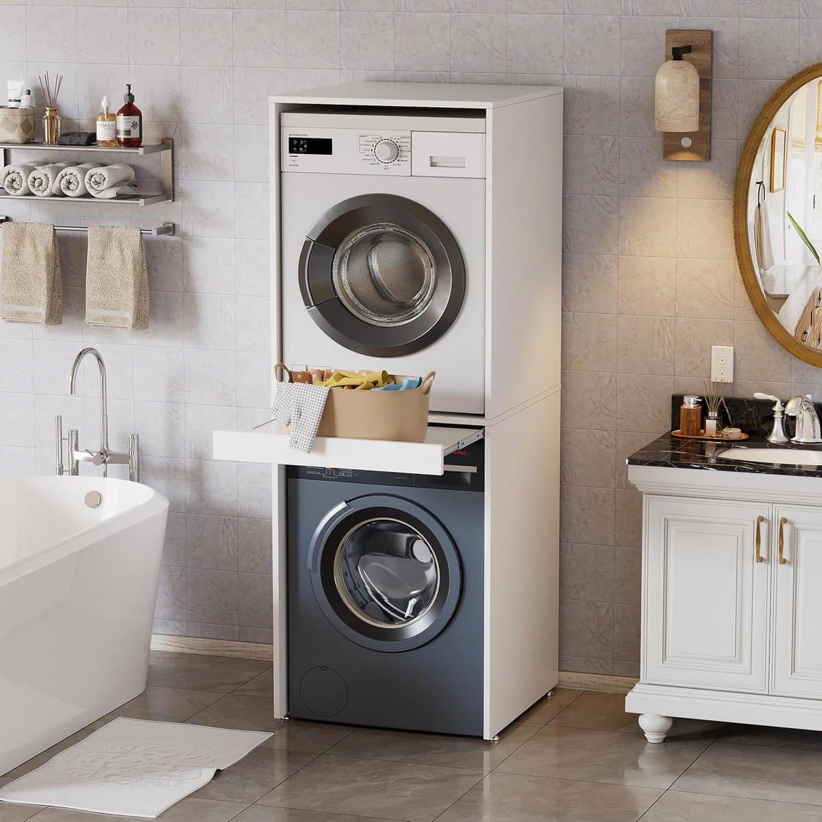 Wasmachine Droger Kast - Stapelrek Opbergkast - Ruimte Besparen - Verstevigd Stabiel Ontwerp - 180 x 65 x 66 cm — afbeelding 1