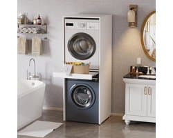 Wasmachine Droger Kast - Stapelrek Opbergkast - Ruimte Besparen - Verstevigd Stabiel Ontwerp - 180 x 65 x 66 cm