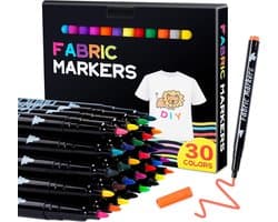 Textielstiften, wasmachinebestendig, 30 kleuren, textielverf, permanent, niet giftig, voor T-shirts, stoffen zakken, schoenen, knutselen, textielstiften voor kinderen en volwassenen