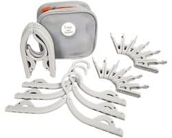 18-delige Reiskledinghanger - Opvouwbare kledinghanger - Kledingklem - Reisaccessoire - Draagbaar,Inclusief Opbergzak,6 kledinghangers en 12 clips - Plastic - 42,6×21 Cm - Geschikt voor reizen, kamperen, hotelverblijven en studentenkamers - Grijs