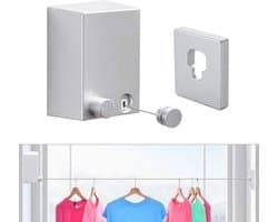 Uitschuifbare waslijn, duurzame waslijn - aan de muur te bevestigen waslijn van roestvrij staal