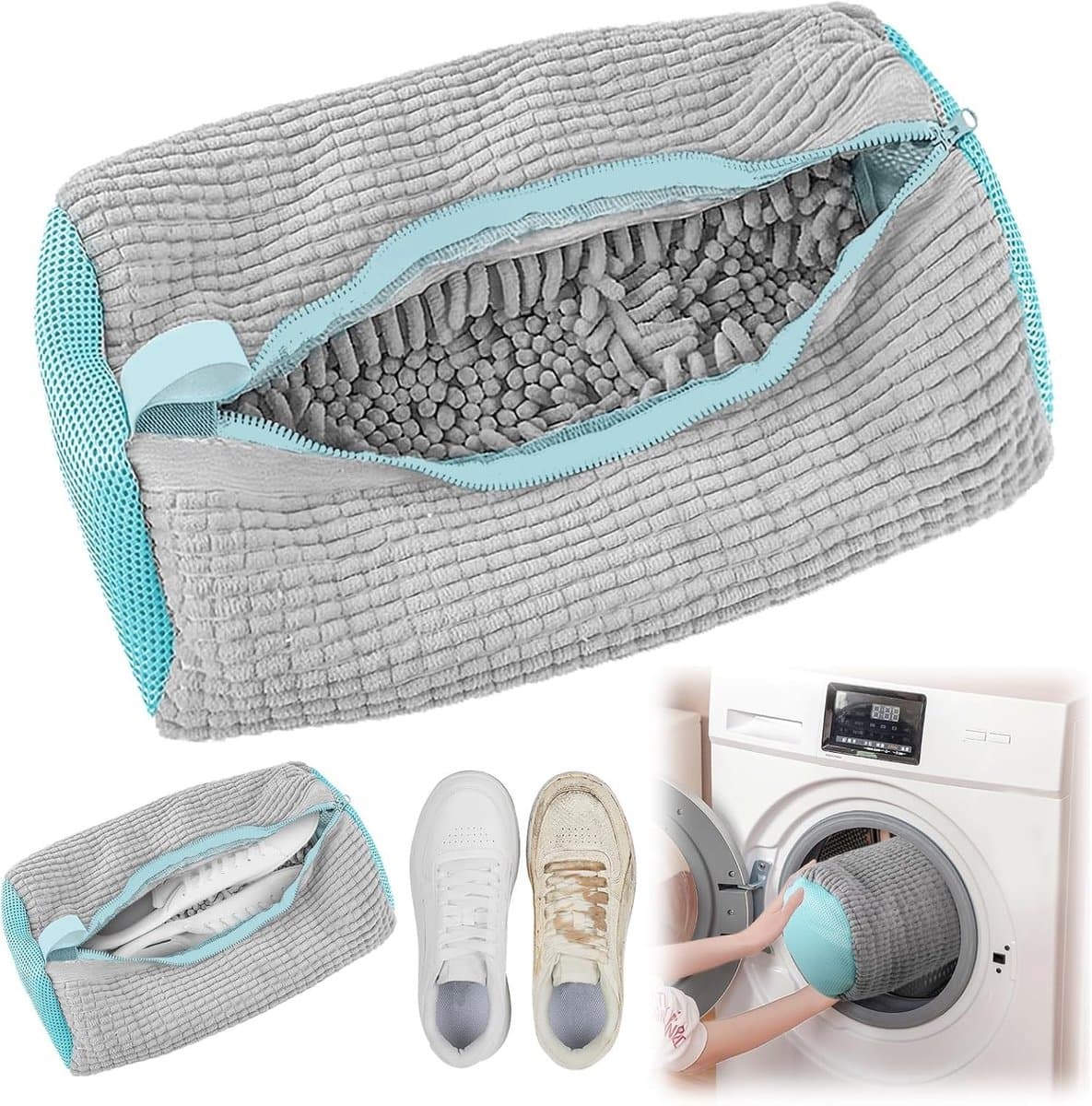 Waszak voor Schoenen - Multifunctionele Herbruikbare Tas voor Alle Schoenen en Maten, Beschermt Schoenen en Wasmachine (Grijs) — afbeelding 1