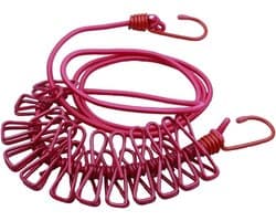 Waslijn met Knijpers - Draagbare Waslijn Reis Waslijn - Kleding Drogen - Flexibel Uittrekbaar - 180-360 cm - Rood