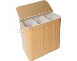 Wasmand Met Deksel - Bamboe Wasmand Met 3 Vakken - 150L Kledingmand Voor Was Sorteren - Grote Wasbox Voor Badkamer En Slaapkamer - Natuurlijke Uitstraling