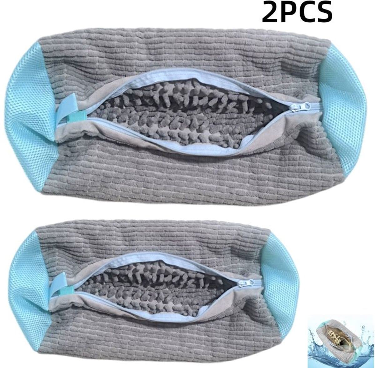 2 stuk,Waszak, cilindrisch, wasmachine polyester katoenen waszak, schoenbescherming, anti-deformatie, waszak, geschikt voor de meeste schoenen, voorkomt dat schoenen vervormen tijdens het wassen, grijs, 39*19cm — afbeelding 1