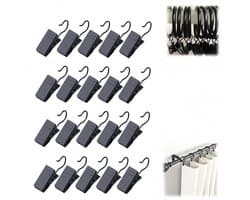 20 stuks - Gordijncliphaken - Kleine gordijnclips - Zwarte gordijnclips - Badkameraccessoires - Eenvoudig te installeren - Geschikt voor badkamers - Matzwart - 32*9,2 mm