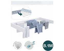 BAUER & MEYER® Wanddroogrek XXL 116cm - Droogrek Inklapbaar - Incl. 10 wasknijpers + 1x wasmand - Wasrek - 8.1 Meter drooglengte - Wit