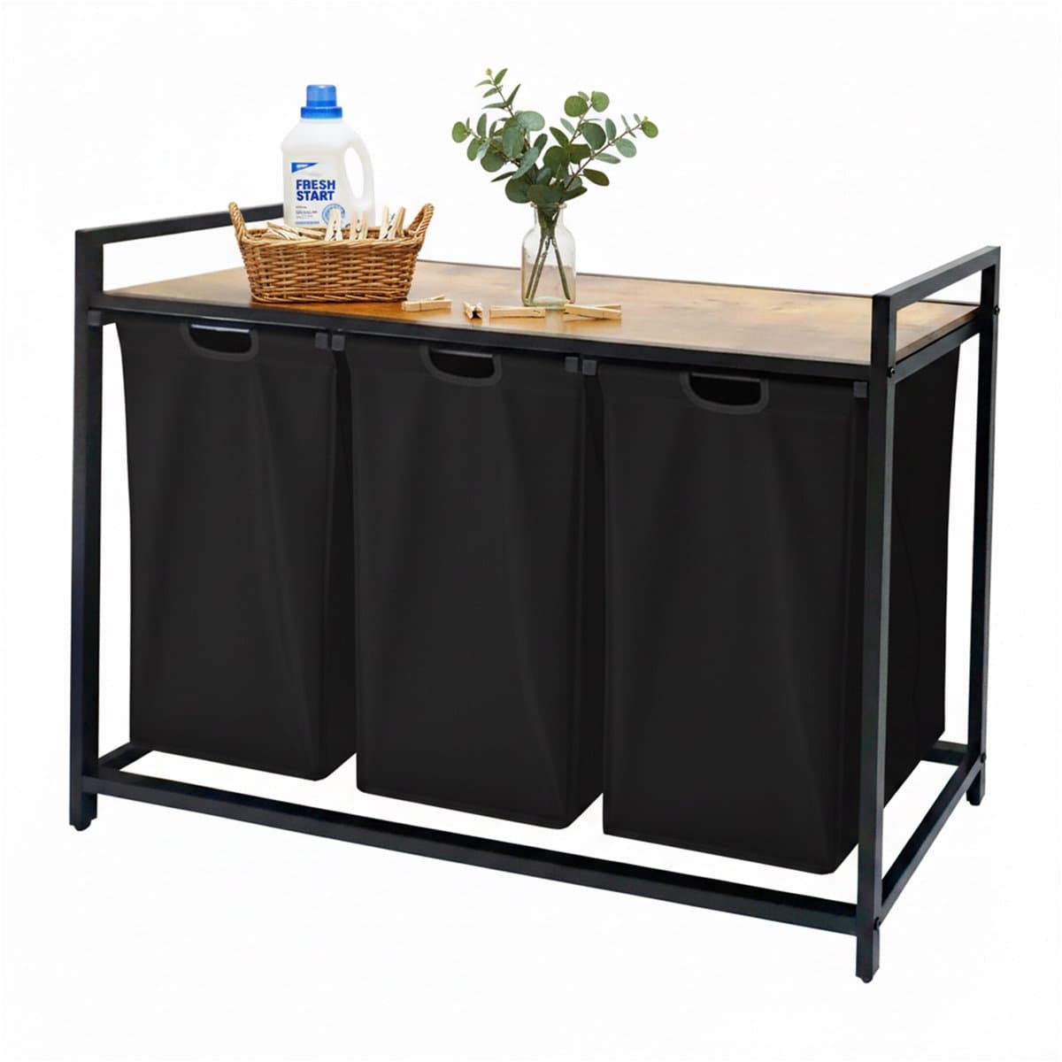 Wasmand 3 vakken - 150 liter - met plank - zwart-natuur — afbeelding 1