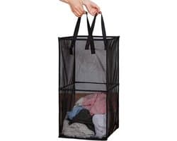 Wasmand - Mesh Wasmand - Waszakken - Draagbare Opvouwbare Mand - Wasmand Zwart - Dubbellaags Gaas Handvatten - Perfect voor Wasgoed - Kinderkamer - Studentenhuis - Reis - Feestdecoratie - Kerst (33x33x66cm) — afbeelding 1