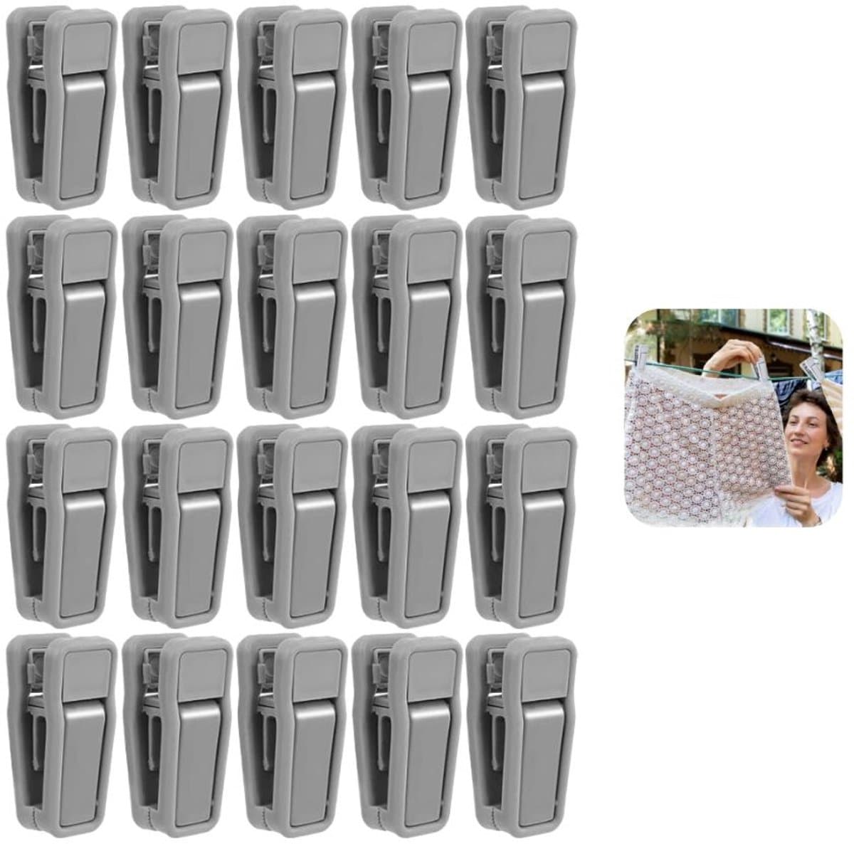 20 stuks - Gevlokte kledinghangerclips - Plastic babykledinghangerclips - Slanke vingerclips - Broekhangerclips - Geschikt voor kledinghangers - 5,5 * 2,5 * 2 cm - Grijs — afbeelding 1