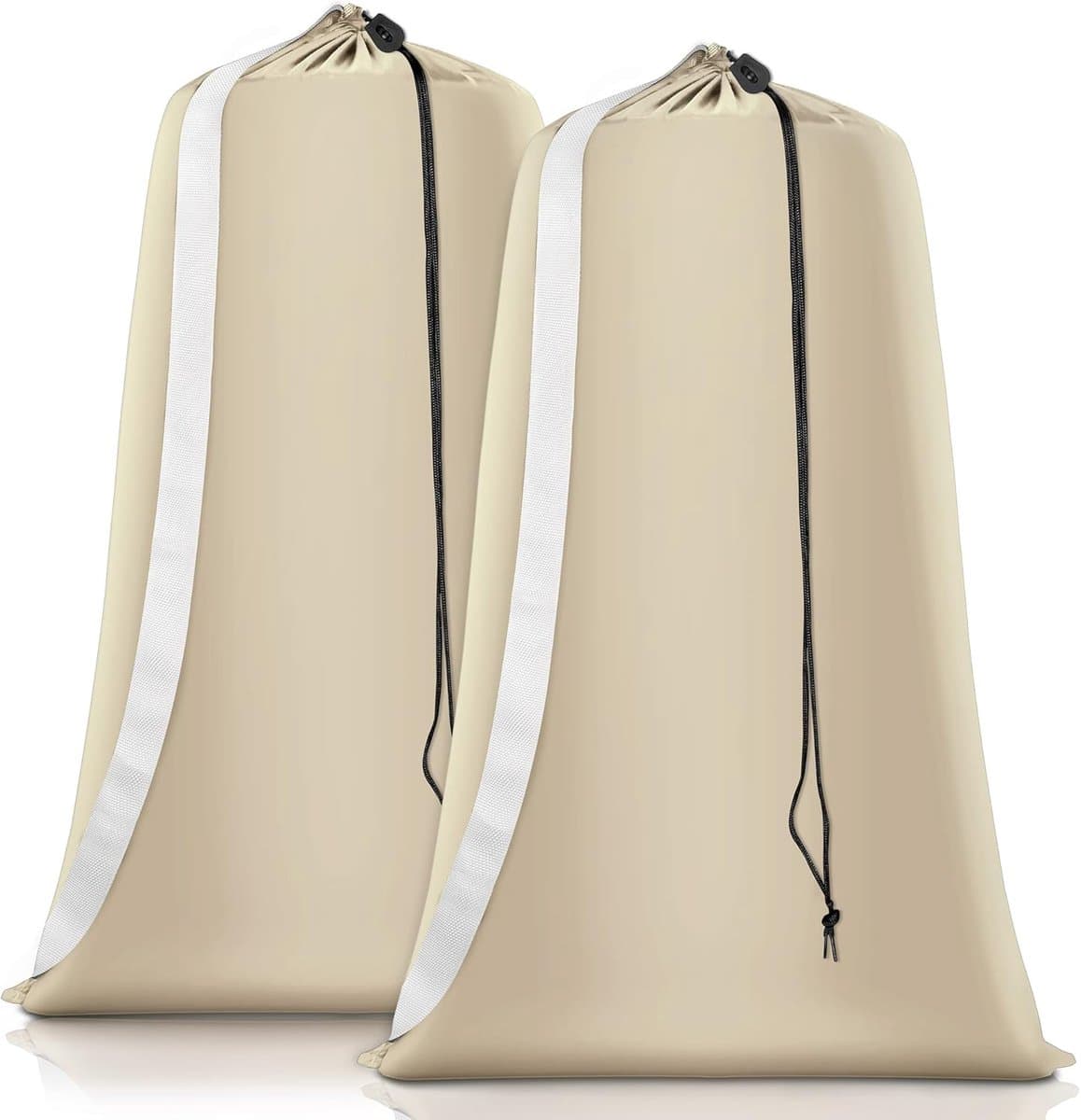Stevige waszakken - set van 2 - XL-formaat - nylon met schouderbanden - wasbaar groot formaat - geschikt voor het opbergen van vuile was - sluiting met trekkoord - reiswaszakken - passen in wasmanden of manden - 2 stuks(Beige) — afbeelding 1