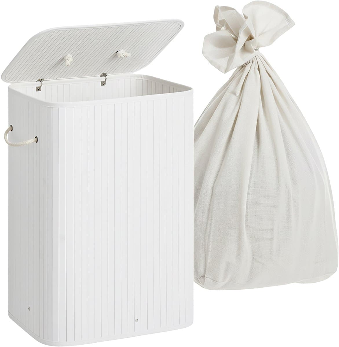 Wasmand met deksel - 80 liter - opvouwbaar - wit — afbeelding 1