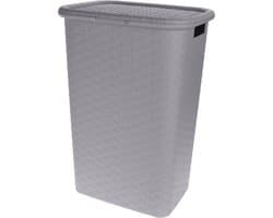 Storage Solutions Wasmand - rotan - met deksel - grijs - 60 liter - 33 x 44 x 60 cm - gevlochten kunststof