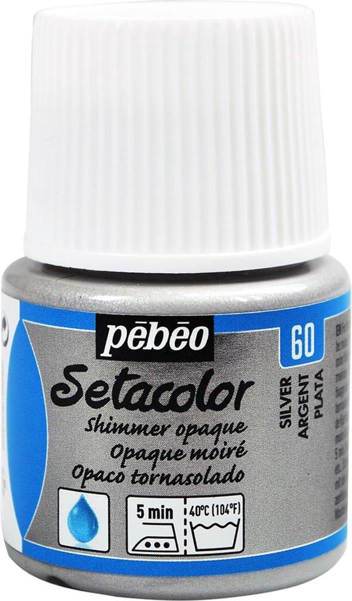 Pébéo Setacolor Zilveren Textielverf - 45ml textielverf voor donkere en lichte stoffen — afbeelding 1