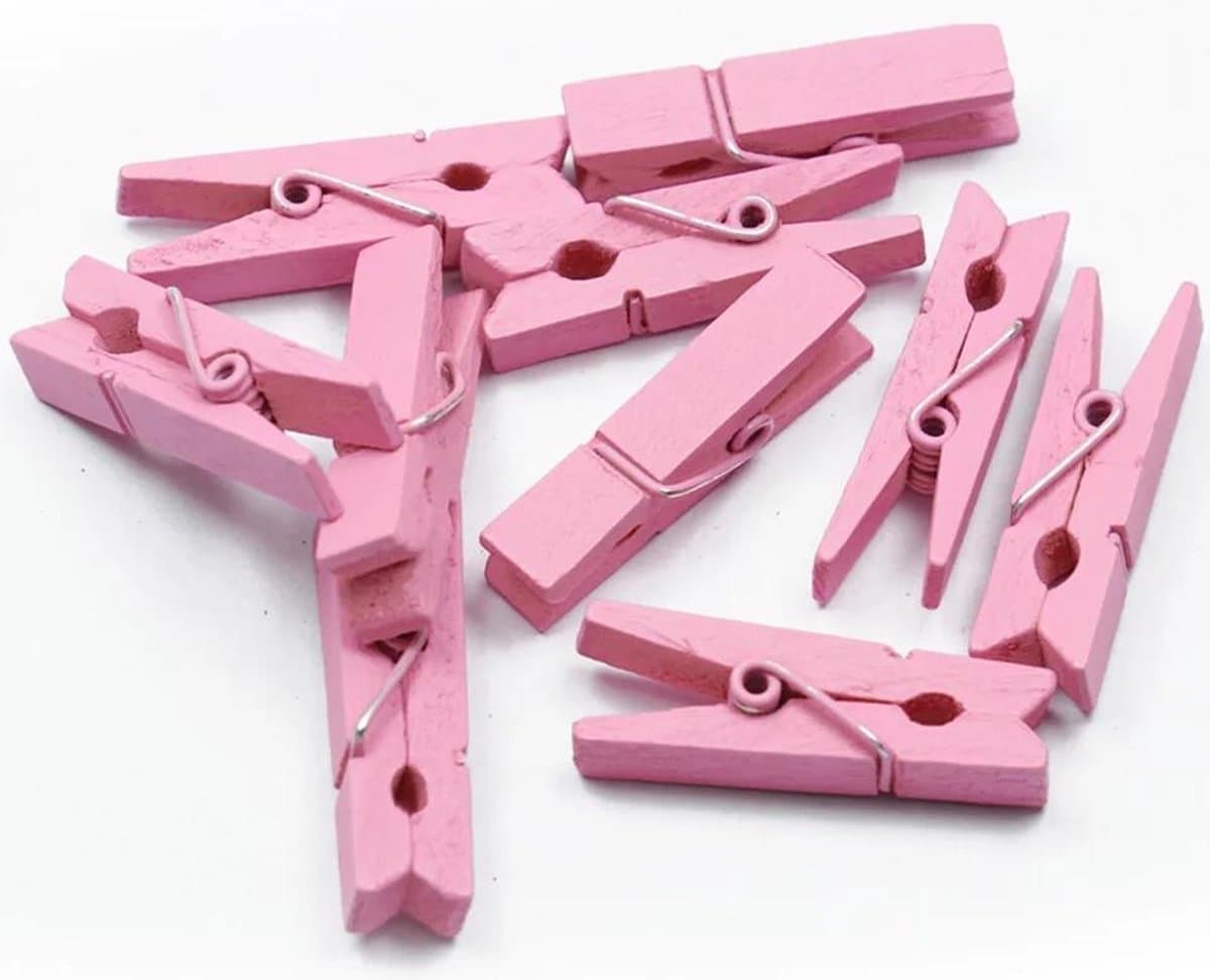 Mini Wasknijpers - 200 stuks - 3cm - Hout - Roze - Geboortekaartjes — afbeelding 1