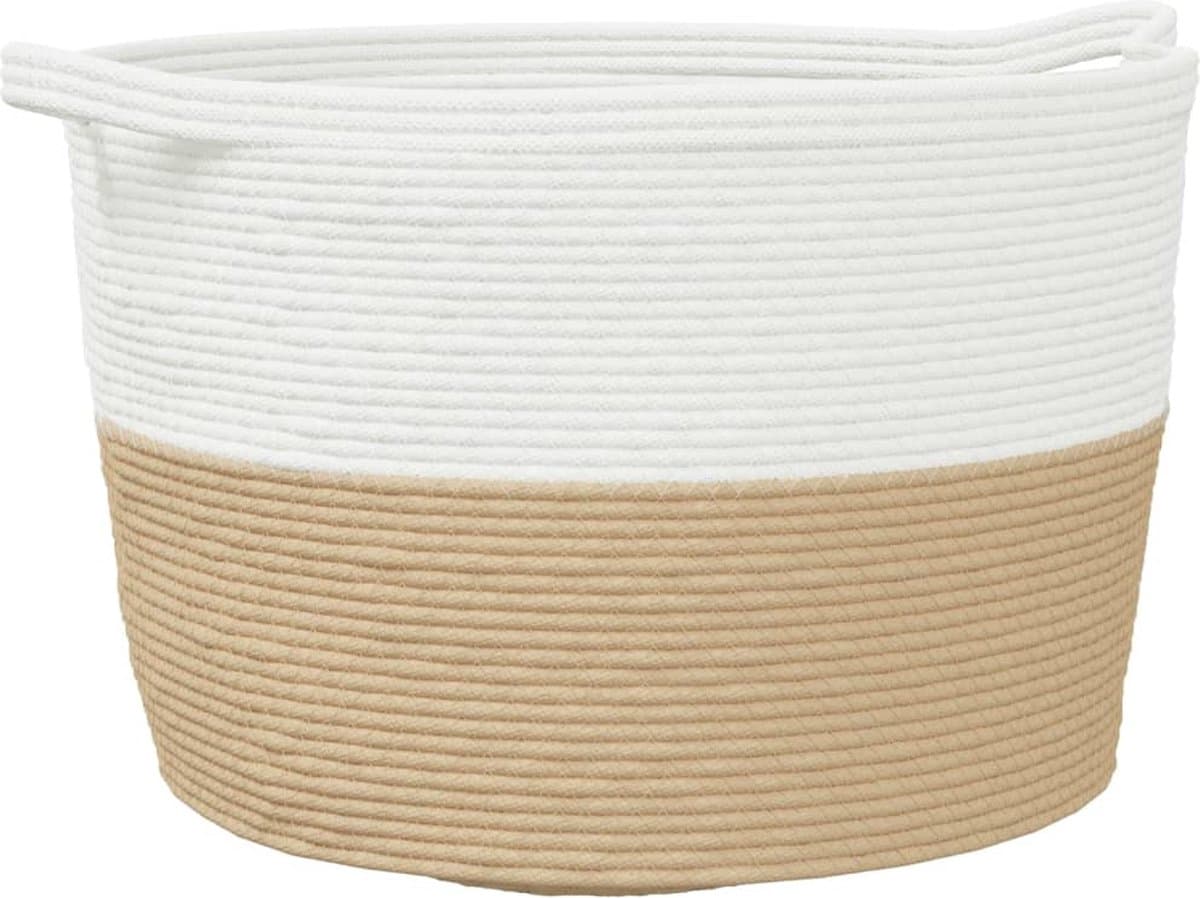 vidaXL - Wasmand - Ø - 60x36 - cm - katoen - beige - en - wit — afbeelding 1