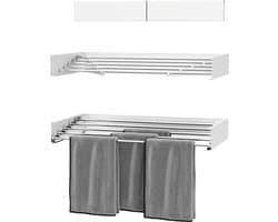 Milano Luxurious Wandwasrek – Inklapbaar wasrek – Droogrek - Wandmontage – 80 cm - Metaal – Wit/Zilver