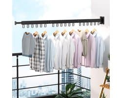 Wandwasrek inklapbaar uittrekbaar - 120 cm - 18 haken - droogrek voor wandmontage - handdoekhouder - balkon slaapkamer badkamer