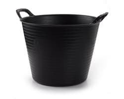 Plasticforte flexibele emmer/kuip - 4x stuks - zwart - kunststof - rond - 25 liter - 42 x 38 x 33 cm - wasmanden - tuinafval - speelgoed