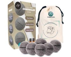 TUMBLETOUCH® 6XL Drogerballen Voor Wasdrogers - Gemaakt van 100% Nieuw-Zeelandse Schapen Wol - 2 Etherische Oliën - Wasdrogerballen - Droogballen - Grijs — afbeelding 1