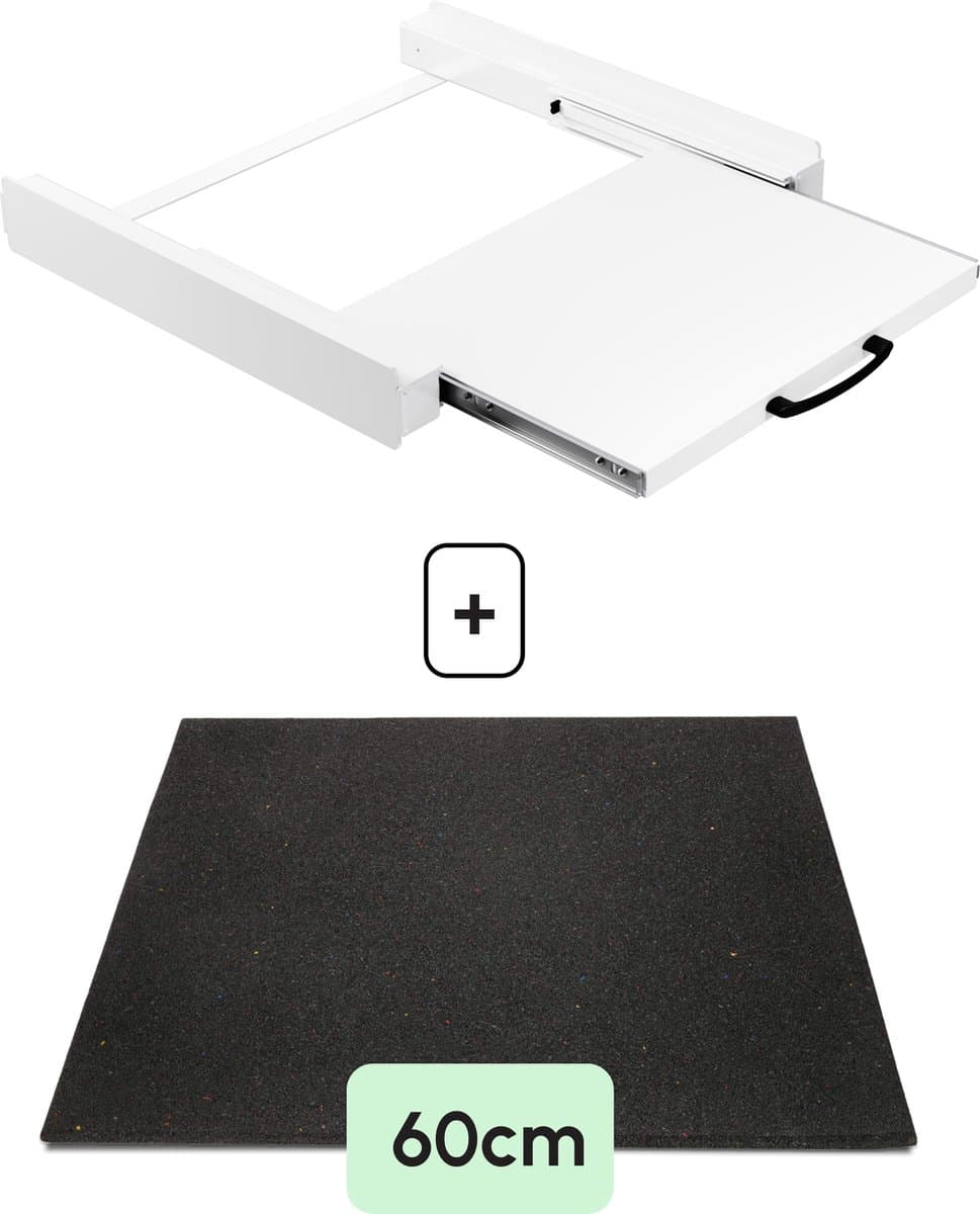Bodo® - Stapelkit & Anti trillingsmat voor Wasmachine en Droger - Tussenstuk met uitschuifbare plank - Wit — afbeelding 1