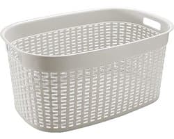 Hega Hogar Rotan line wasmand - wit - inhoud 44 liter - kunststof - 58 x 39 x 27 cm - met handvatten