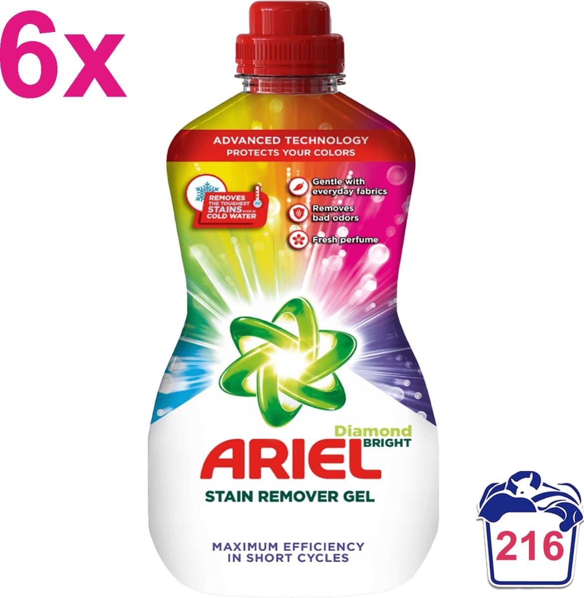 Ariel - Diamond Bright - Vlekverwijderaar - Vloeibaar - Gekleurde Was - 6x 950ml — afbeelding 1