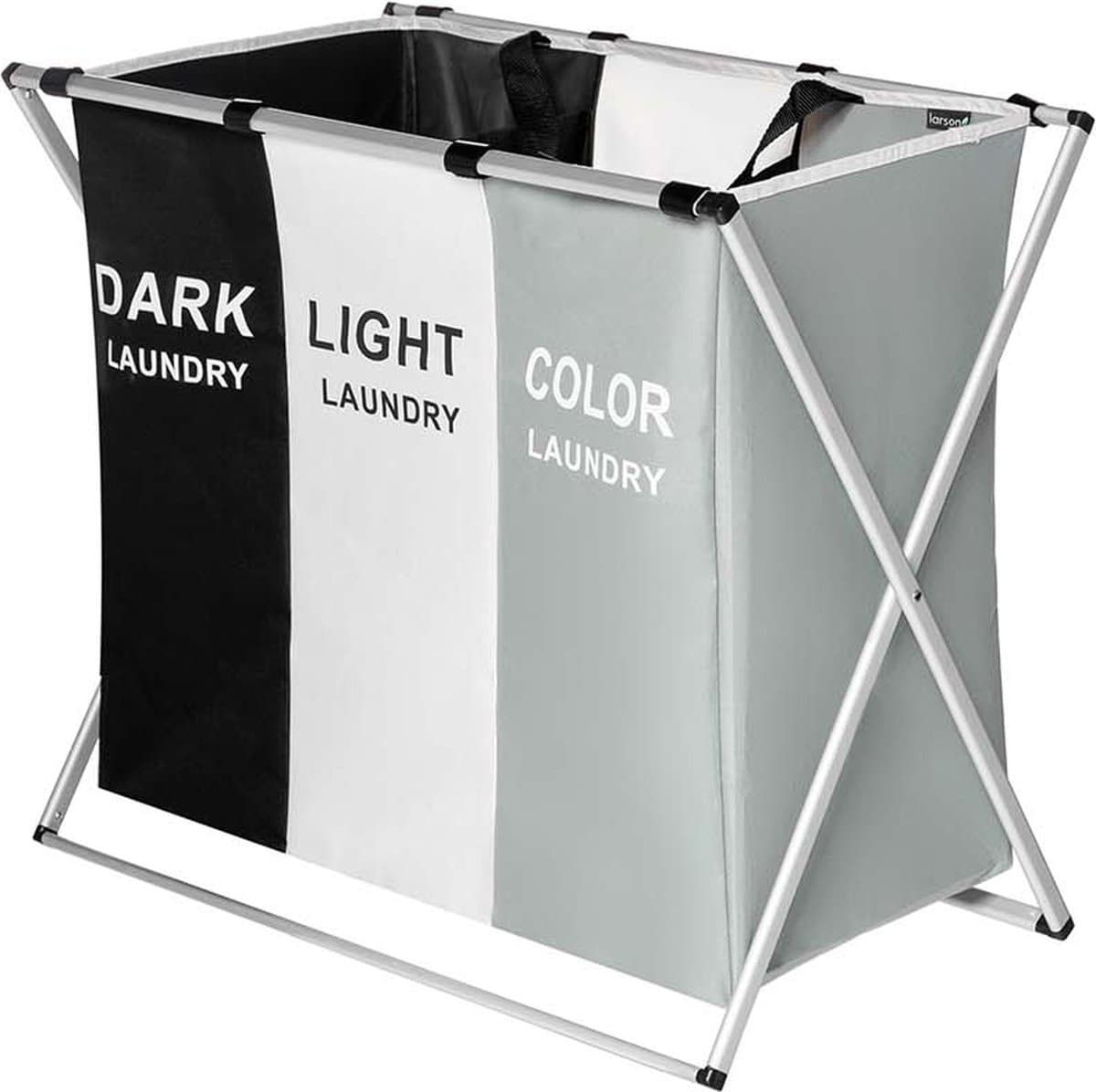 Lowander Wasmand 3 vakken - Wassorteerder 90 liter - Licht | Donker | Gekleurd - Opvouwbare Was Organizer met Aluminium Frame - Stevige Wasmand voor Vuile Was - Grijs — afbeelding 1