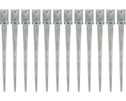 vidaXL - Grondpinnen - 12 - st - 9x9x90 - cm - gegalvaniseerd - staal - zilverkleurig — afbeelding 1